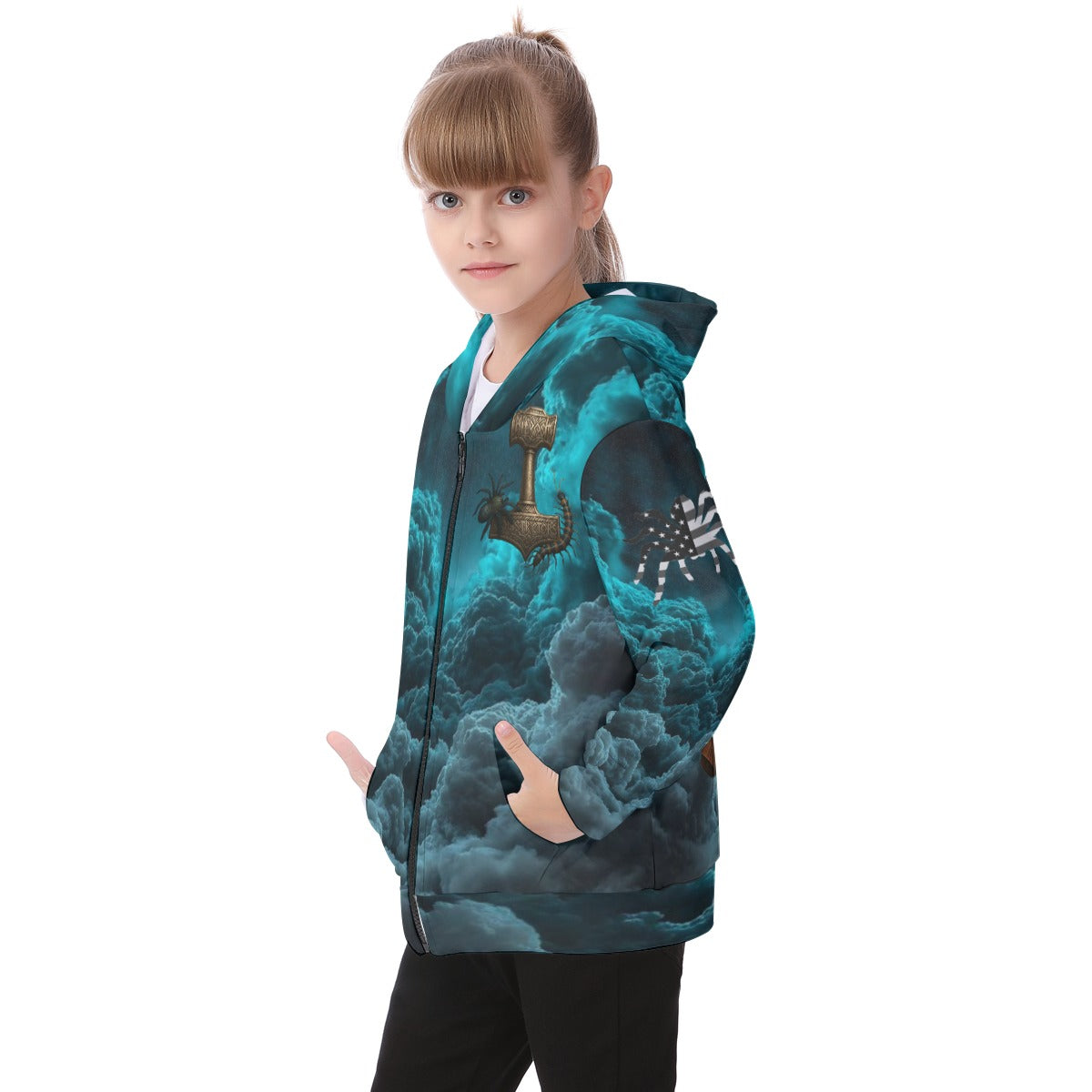 All-Over Print Kid's Heavy Fleece Zip Up Hoodie