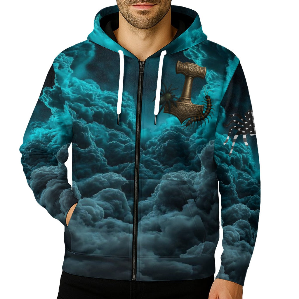 All-Over Print Zip Up Hoodie With Pocket